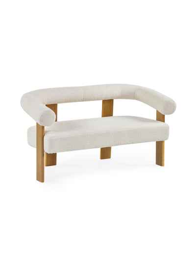 Freya White Boucle Upholstered 2 Seater Sofa with Solid Wood Legs