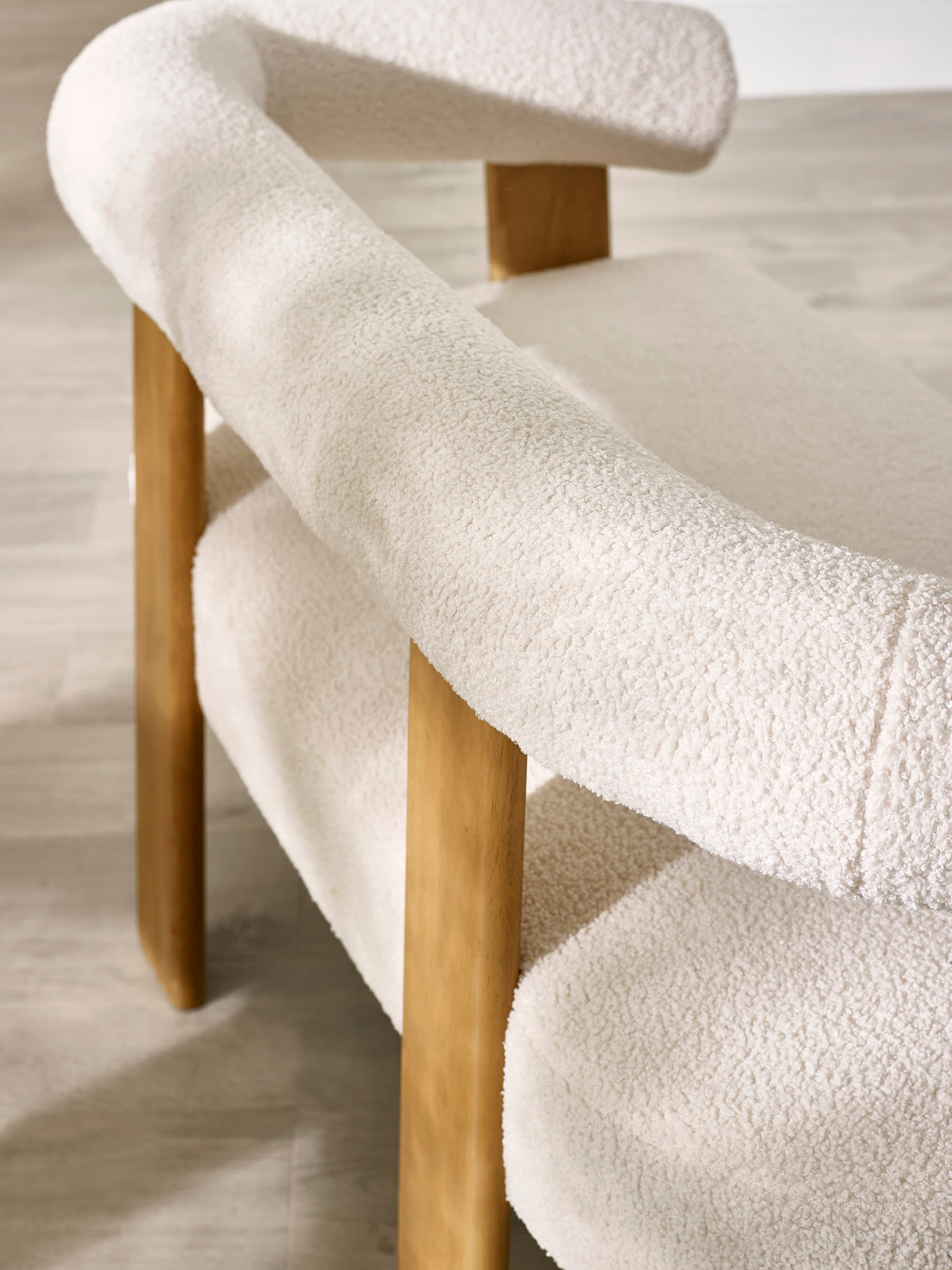 Freya White Boucle Upholstered 2 Seater Sofa with Solid Wood Legs