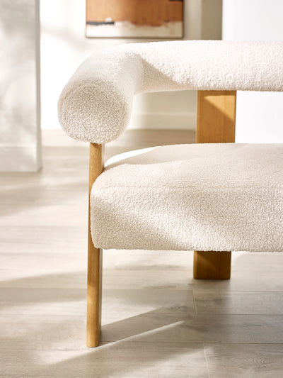 Freya White Boucle Upholstered 2 Seater Sofa with Solid Wood Legs