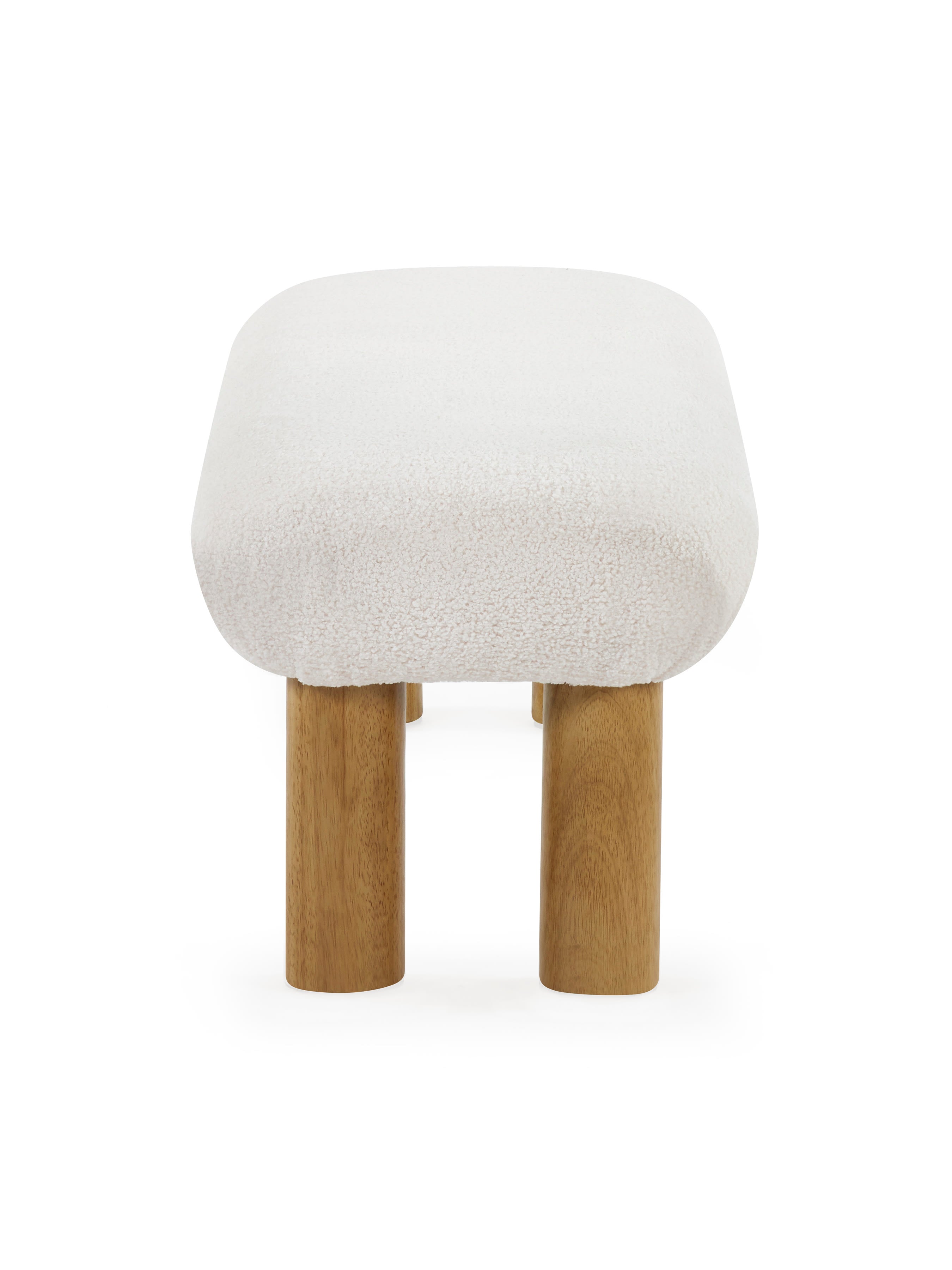 Freya White Boucle Upholstered Low Bench with Solid Wood Legs