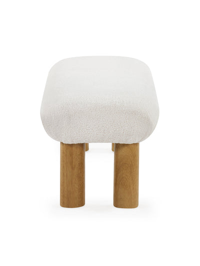 Freya White Boucle Upholstered Low Bench with Solid Wood Legs