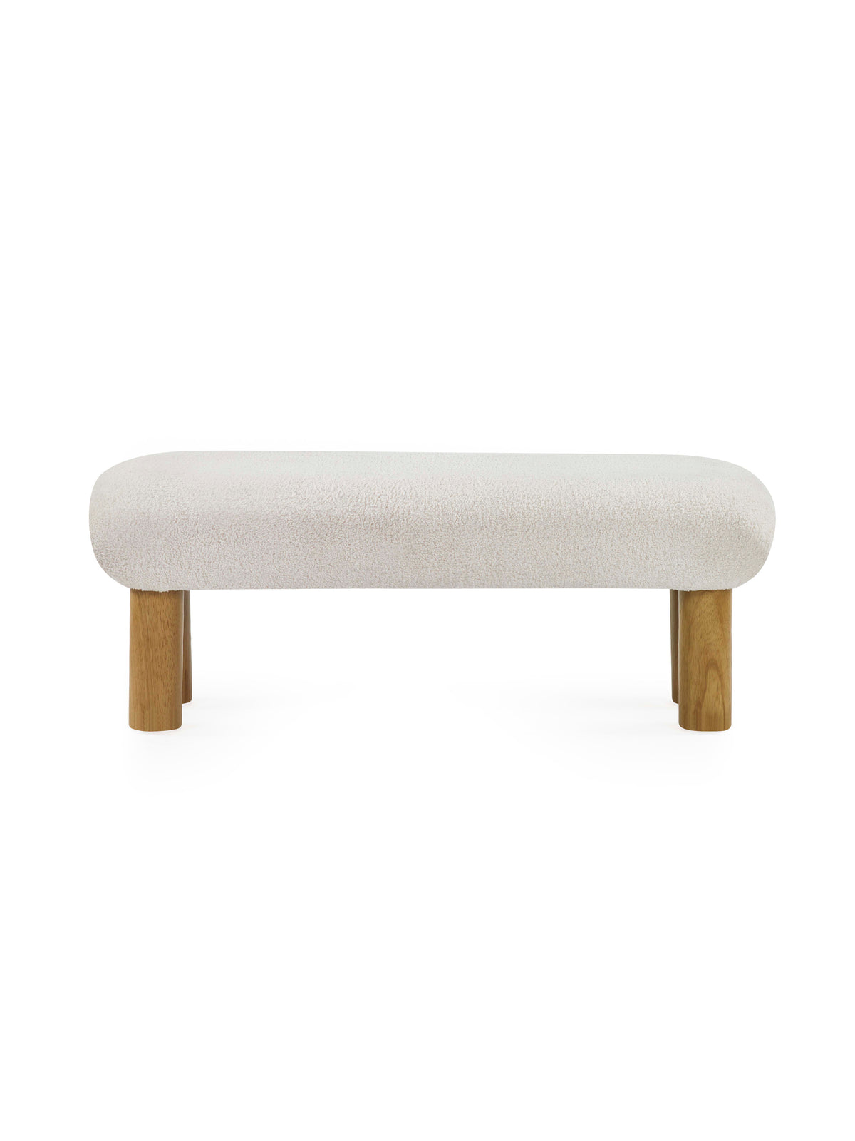 Freya White Boucle Upholstered Low Bench with Solid Wood Legs