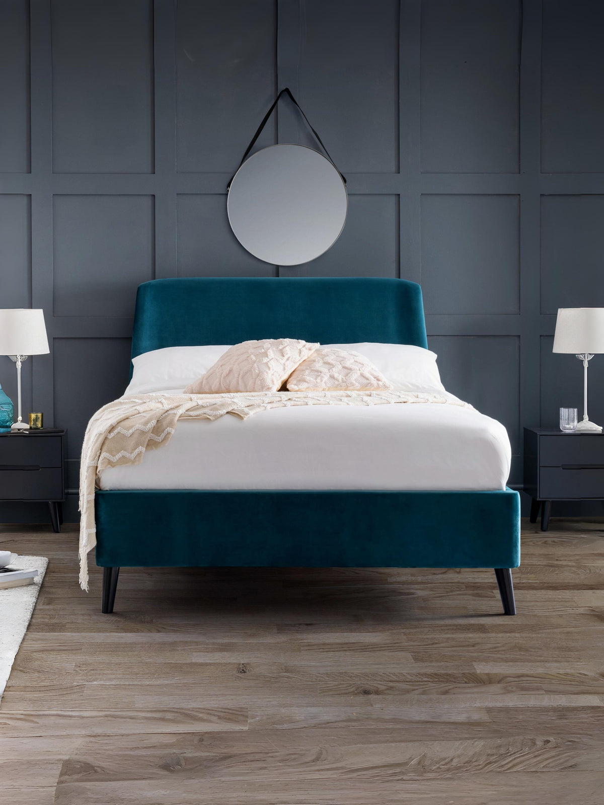 Frida Curved Velvet Bed - Teal