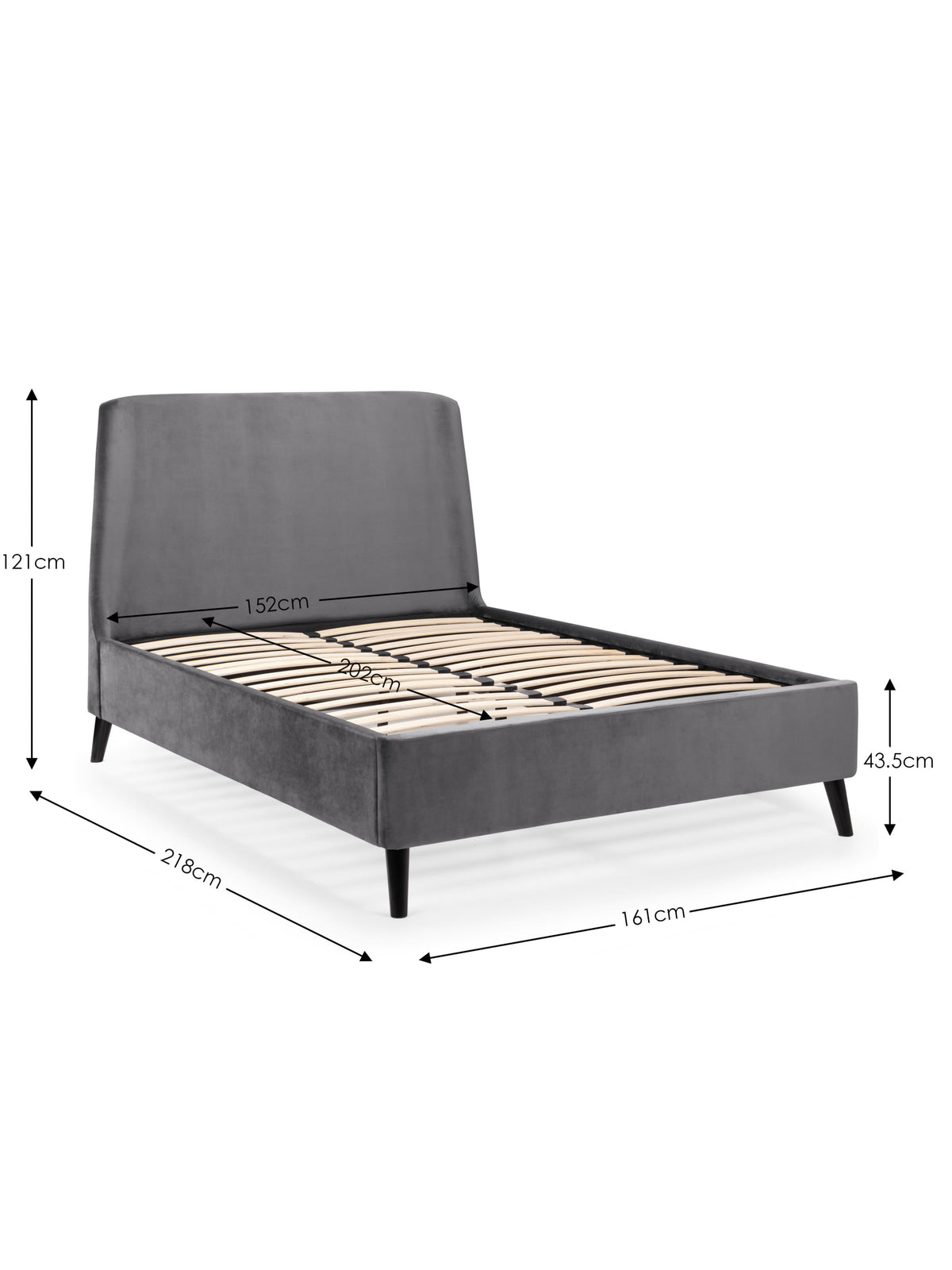 Frida Curved Velvet Bed - Grey