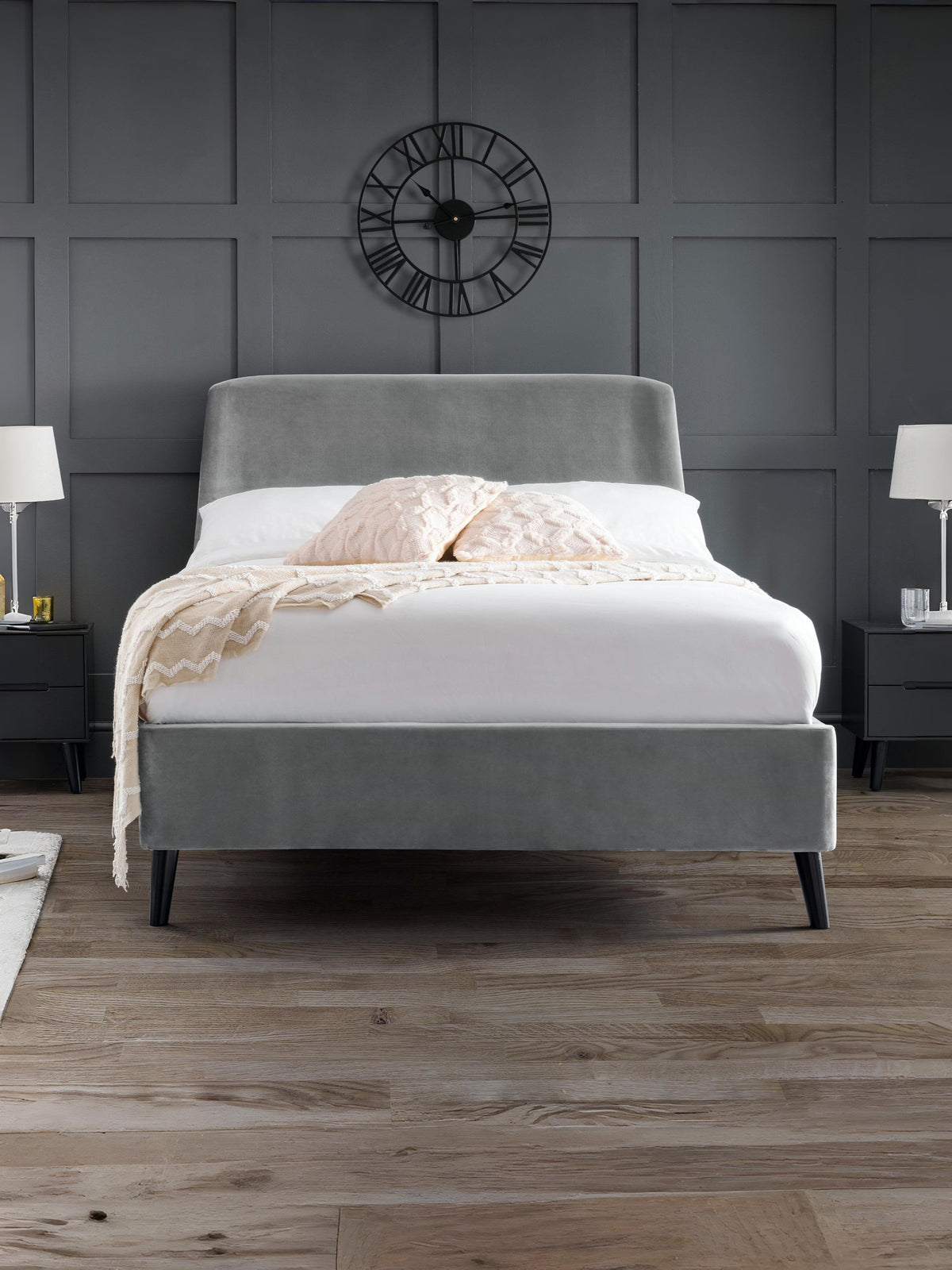 Frida Curved Velvet Bed - Grey