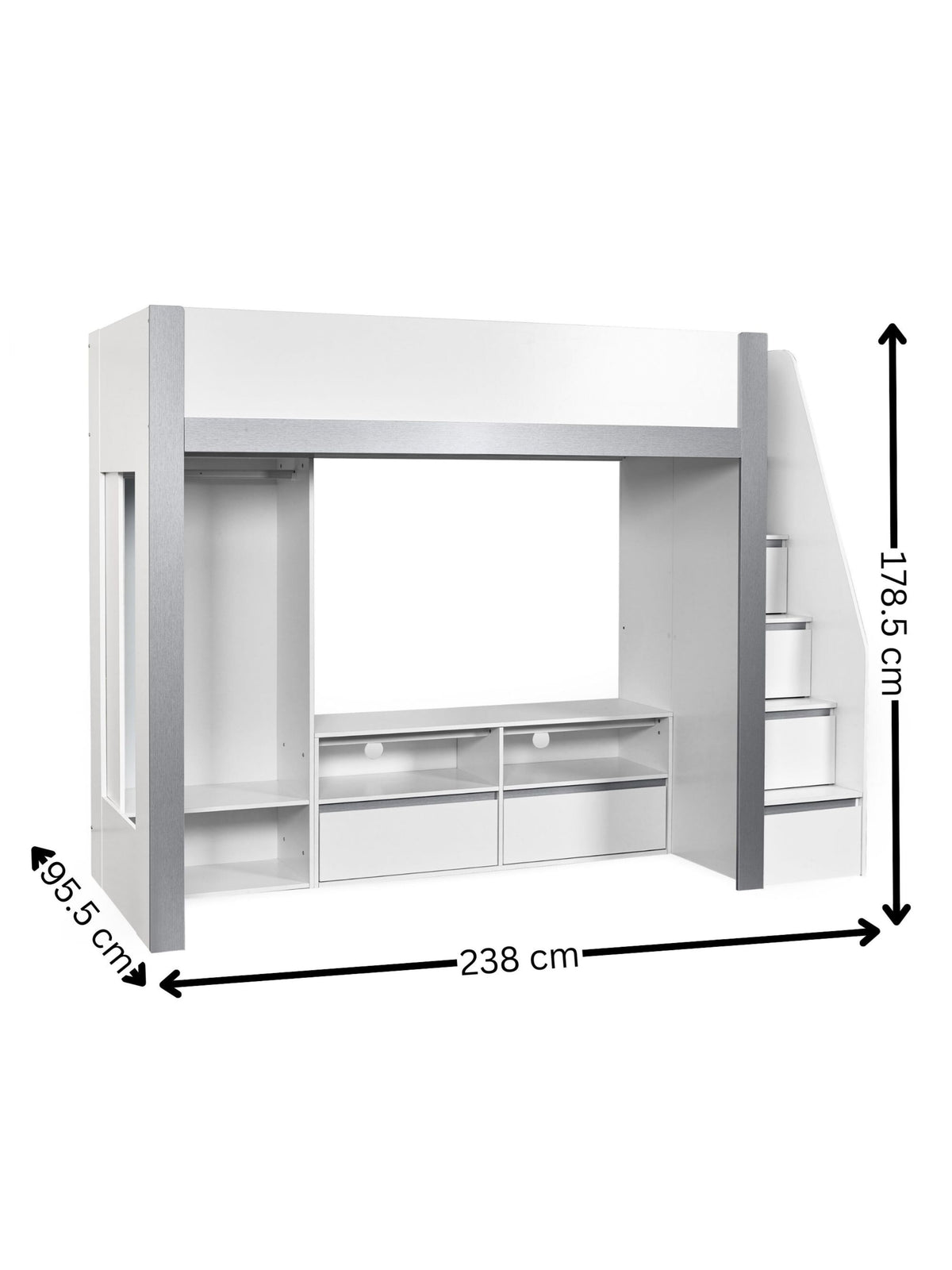 Gaia Highsleeper TV Bed - White and Silver