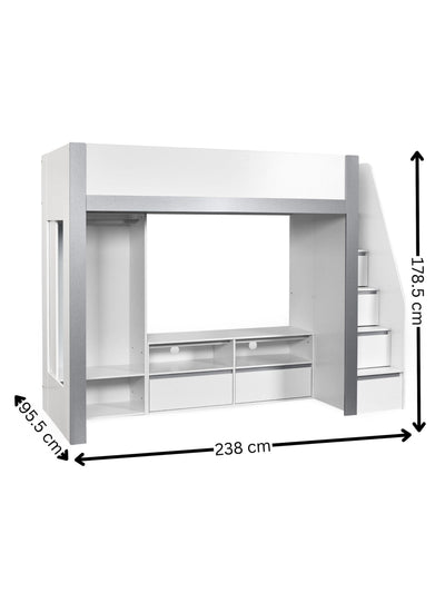Gaia Highsleeper TV Bed - White and Silver