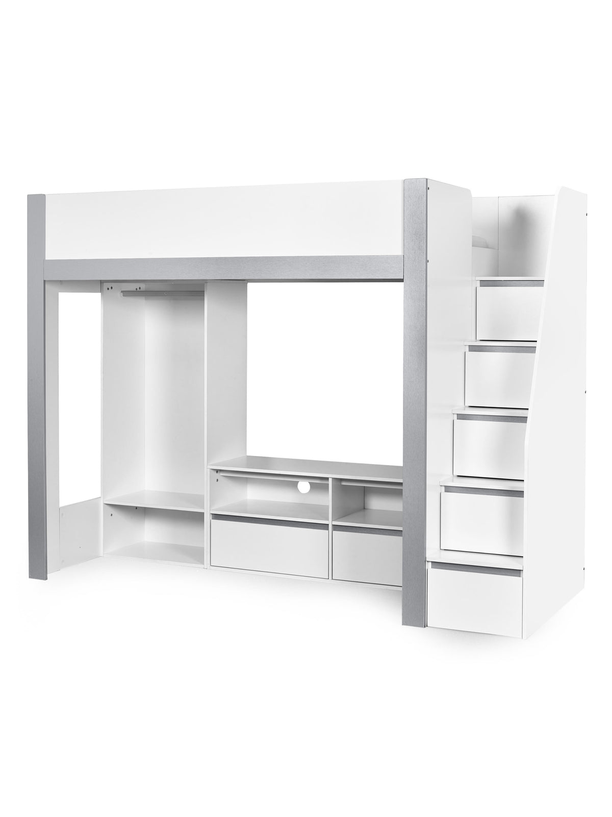 Gaia Highsleeper TV Bed - White and Silver