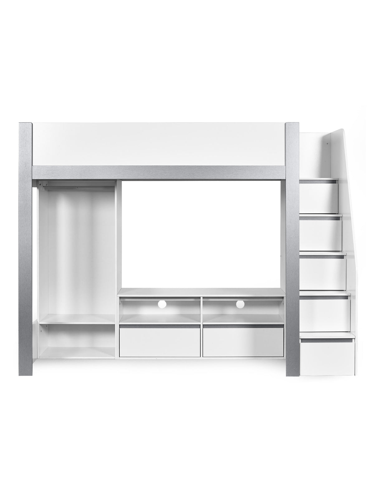Gaia Highsleeper TV Bed - White and Silver
