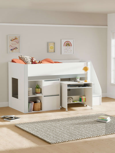 Gaia Midsleeper Bed - White and Silver