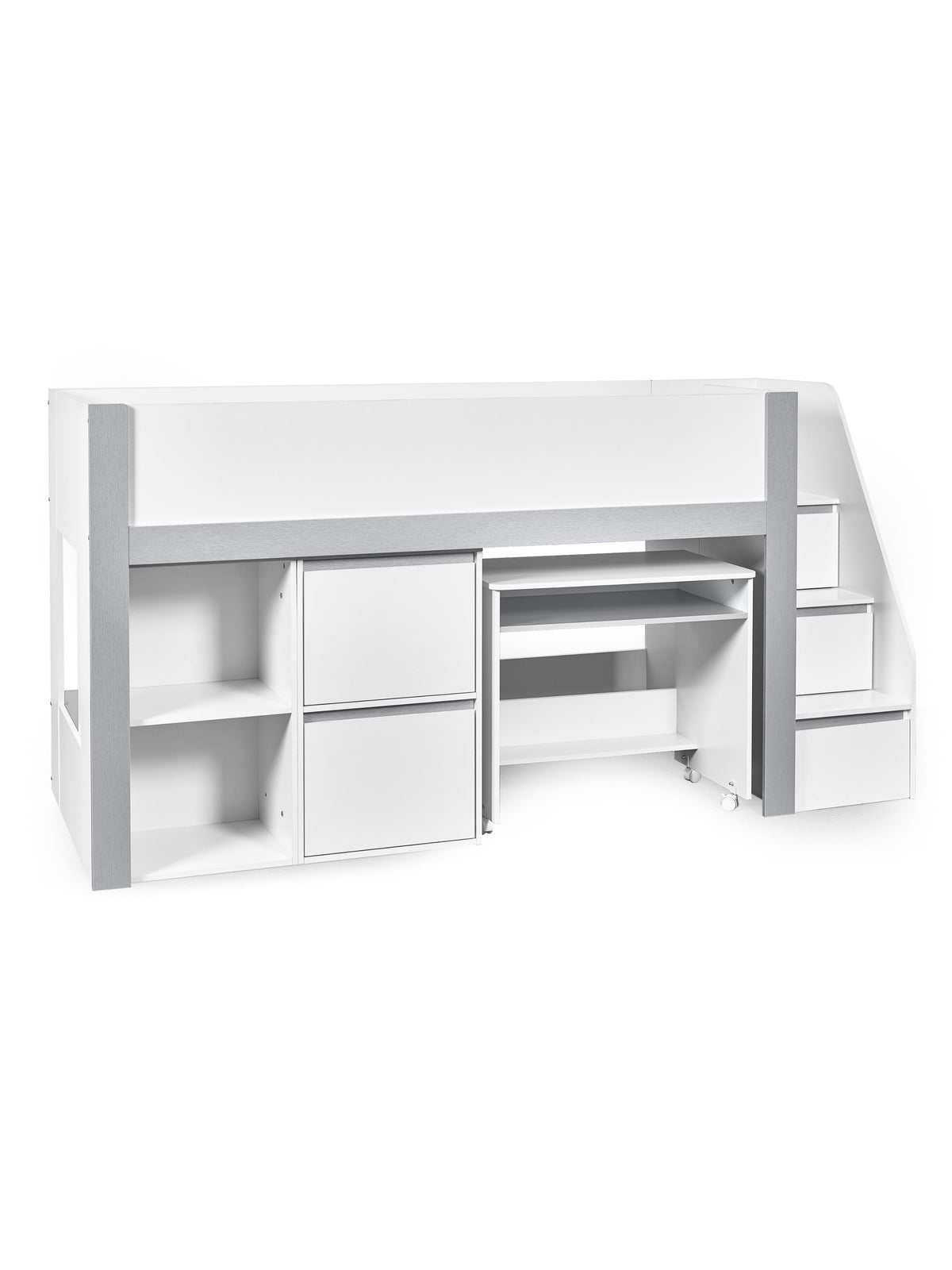 Gaia Midsleeper Bed - White and Silver