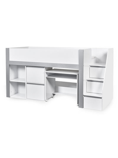 Gaia Midsleeper Bed - White and Silver