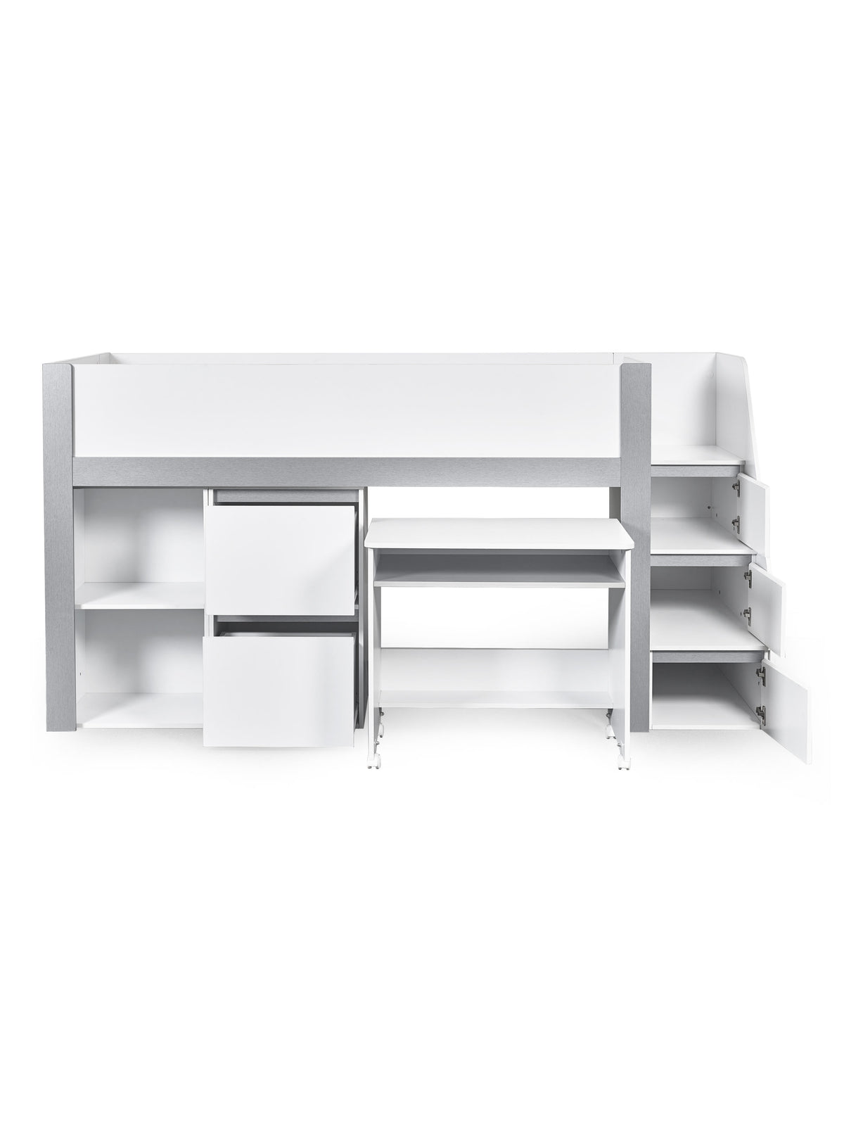 Gaia Midsleeper Bed - White and Silver