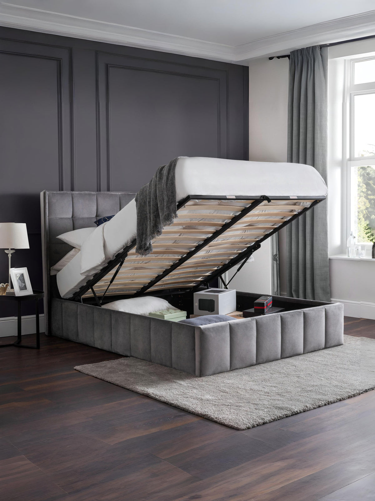 Gatsby Storage Ottoman Bed - Light Grey