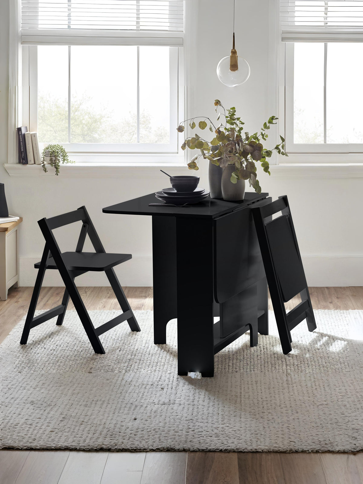 Gatan Small Gateleg Table With 2 Chairs - Black