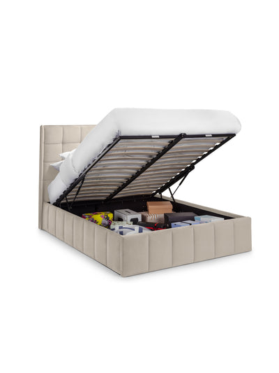 Gatsby Cream Velvet Ottoman Storage Bed