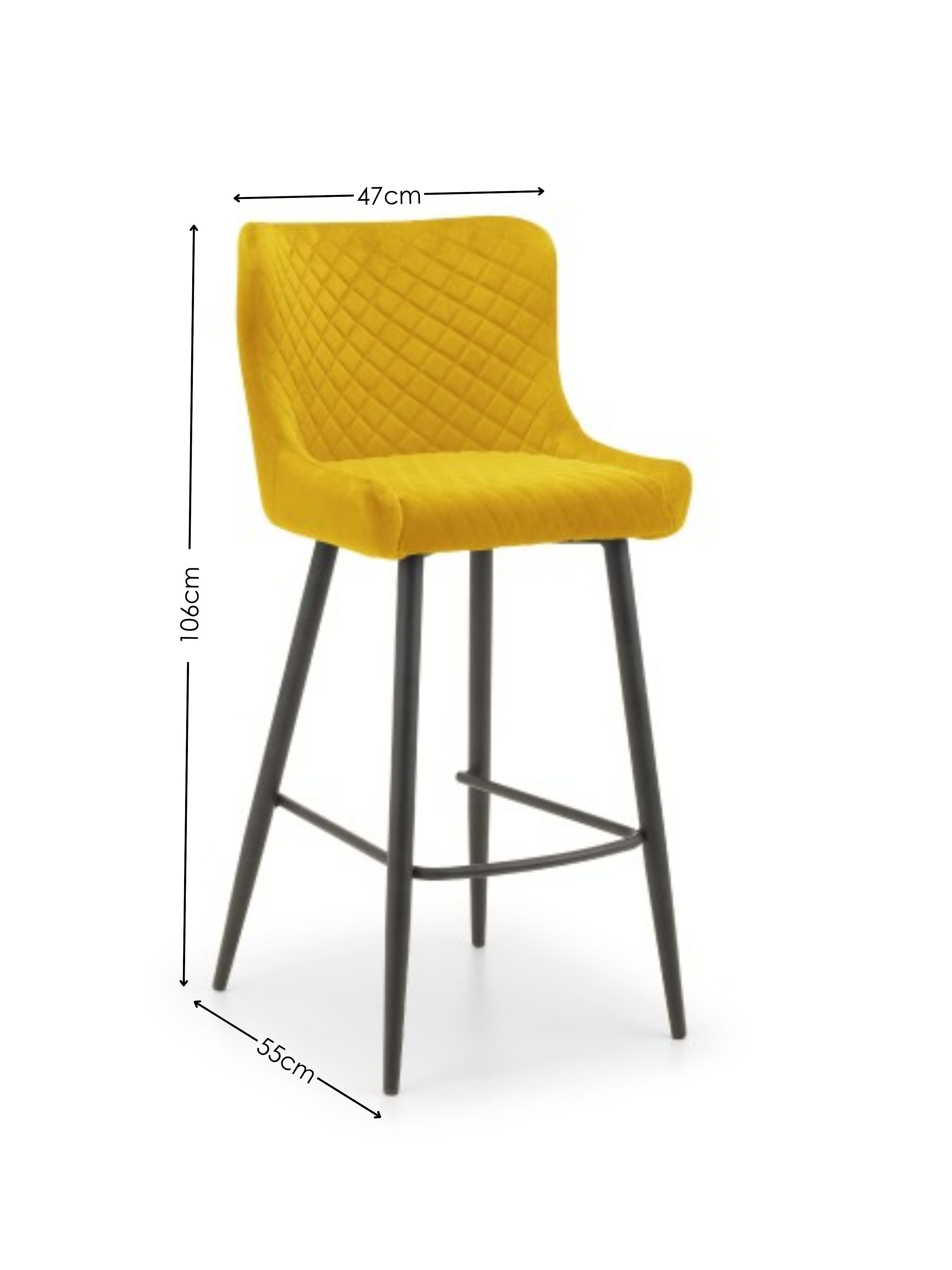 Grafton Bar Table and 4 Mustard plush Stools – Mocha Elm