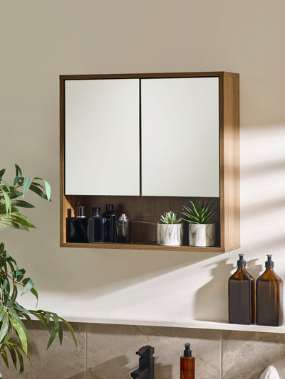 Hampshire Walnut Effect Mirrored Bathroom Wall Cabinet