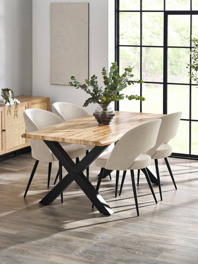 Harvey Rectangular Curved Edge Oak Effect Dining Table Set with 4 Ella Cream Upholstered Dining Chairs – Oak/Black