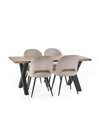 Harvey Rectangular Curved Edge Oak Effect Dining Table Set with 4 Ella Cream Upholstered Dining Chairs – Oak/Black