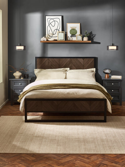 Harrison Dark Oak Herringbone Effect Herringbone Bed
