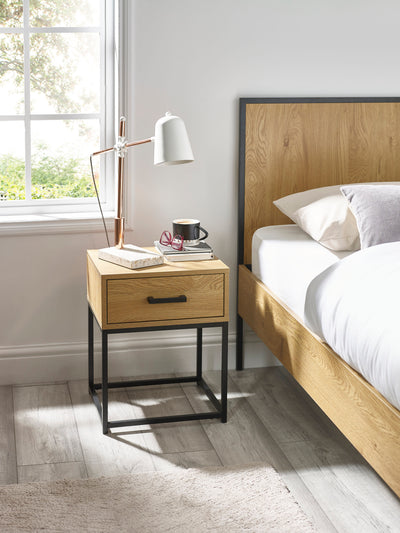 Harlow Light Oak Effect 1 Drawer Bedside Table