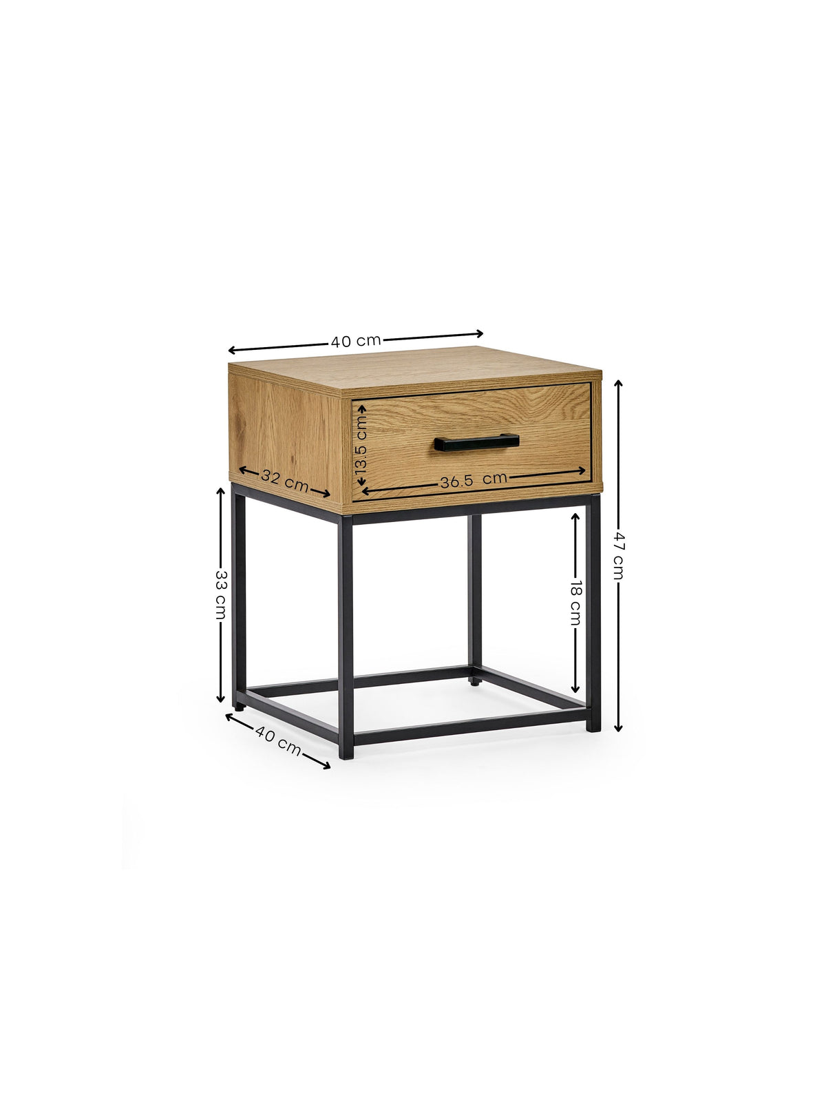 Harlow Light Oak Effect 1 Drawer Bedside Table
