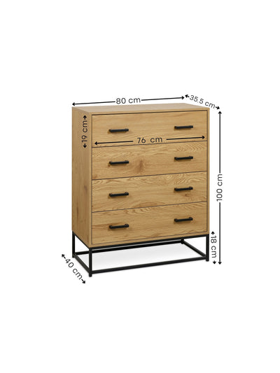 Harlow Light Oak Effect 4 Drawer Chest