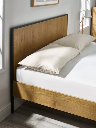 Harlow Oak/Black Bed Frame – Light Oak Effect