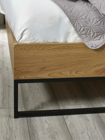 Harlow Oak/Black Bed Frame – Light Oak Effect