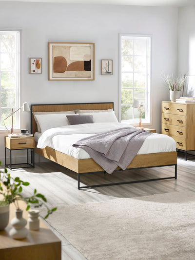 Harlow Oak/Black Bed Frame – Light Oak Effect