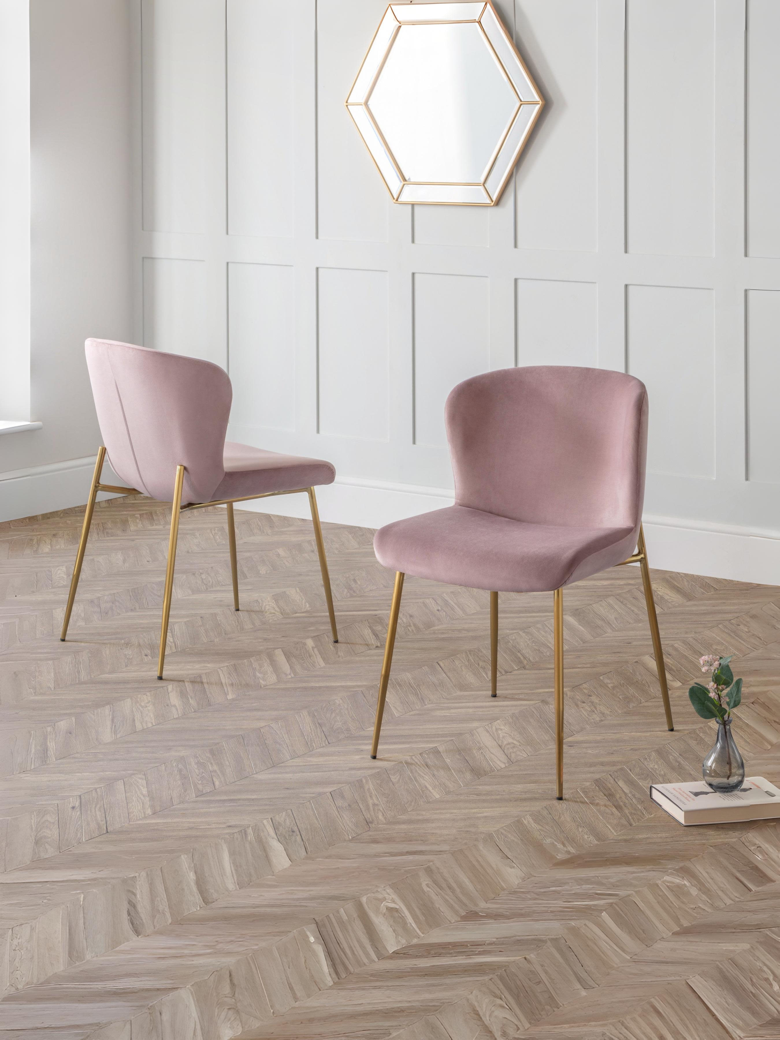 Set Of 2 Harper Dining Chairs – Dusky Pink – Dusky Pink Velvet