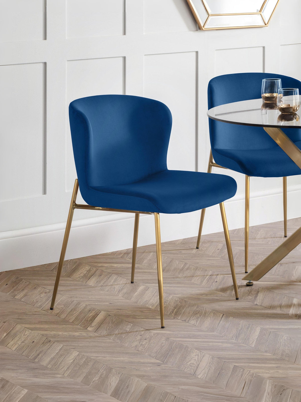 Set Of 2 Harper Dining Chairs – Blue – Blue Velvet