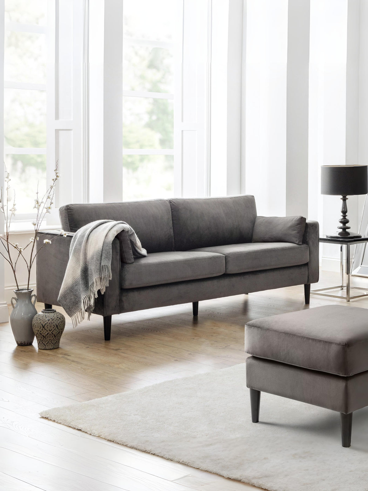 Hayward Velvet Grand 3 Seater Sofa - Grey