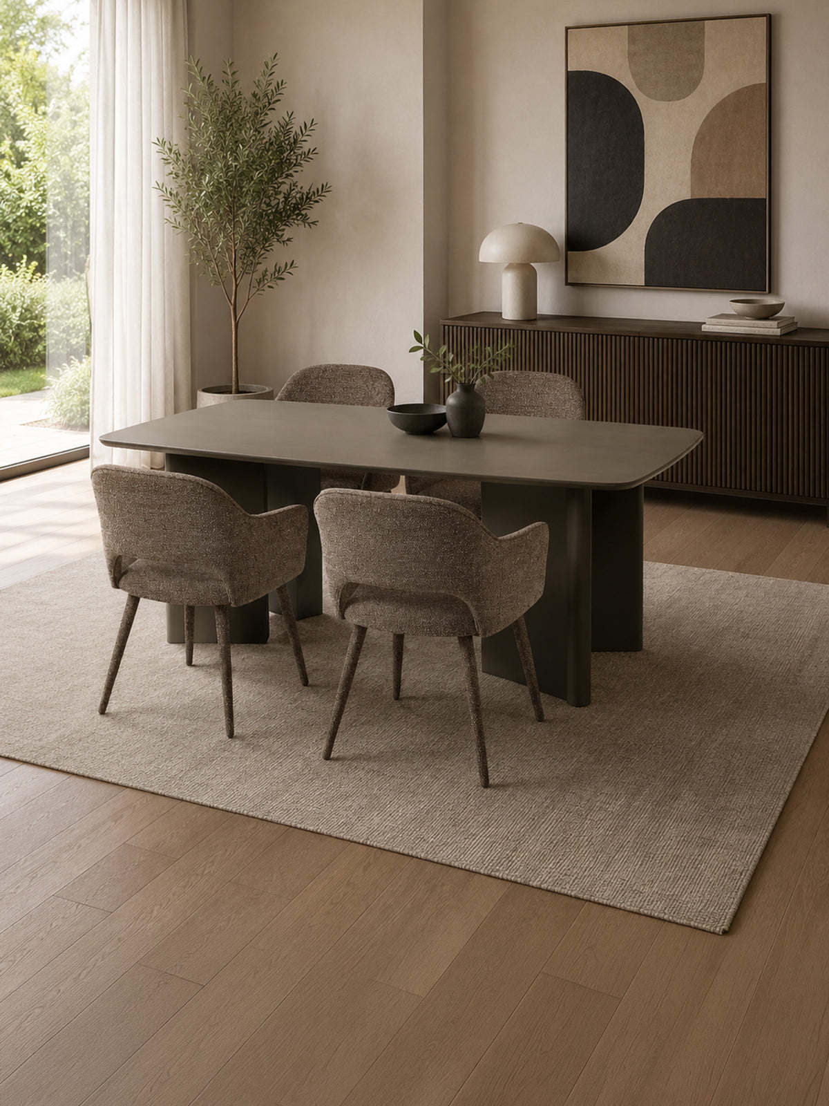 Hazel Upholstered Dining Chair (Set of 2) – Taupe Textured Fabric – Brown