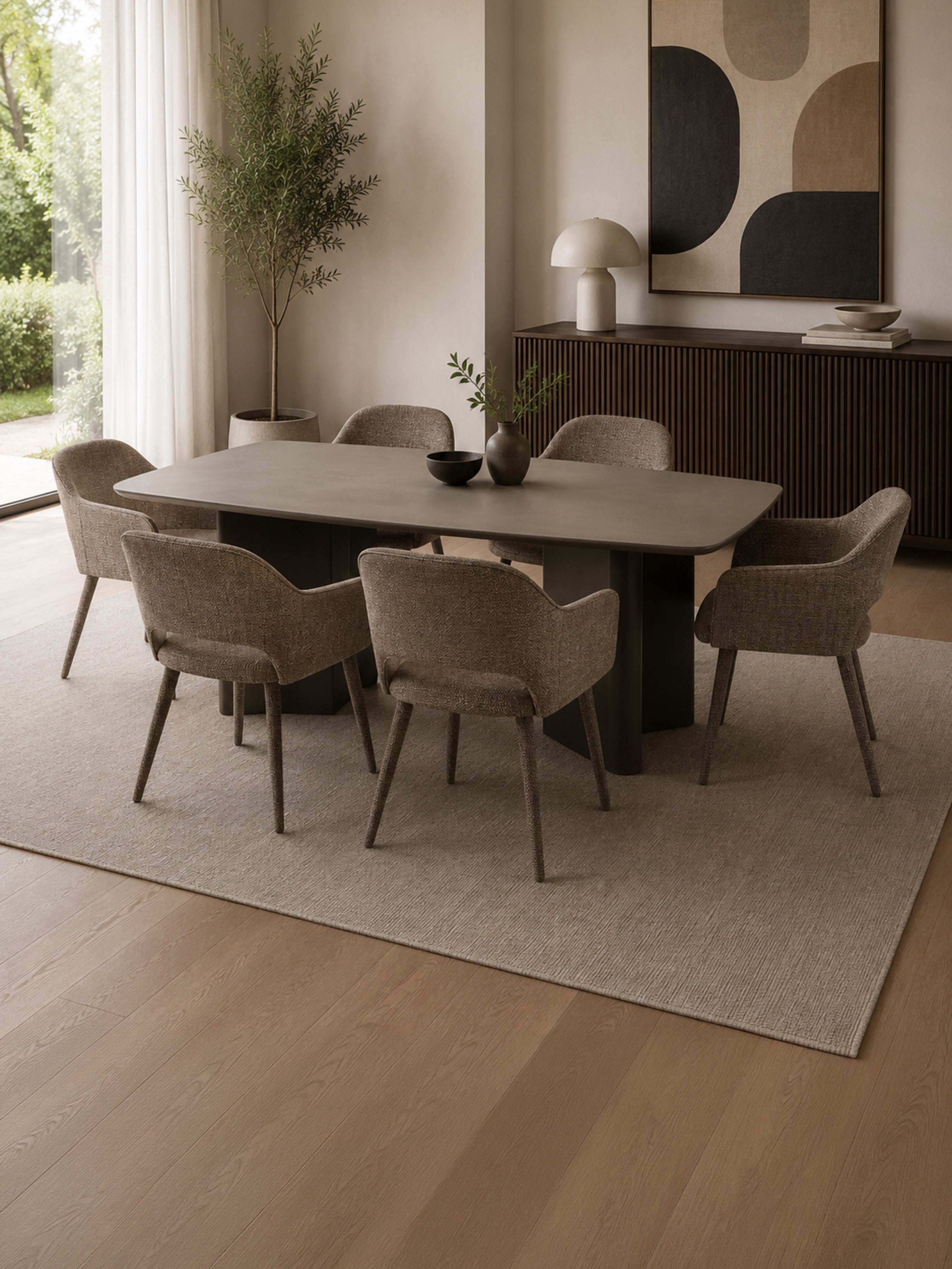 Hazel Upholstered Dining Chair (Set of 2) – Taupe Textured Fabric – Brown
