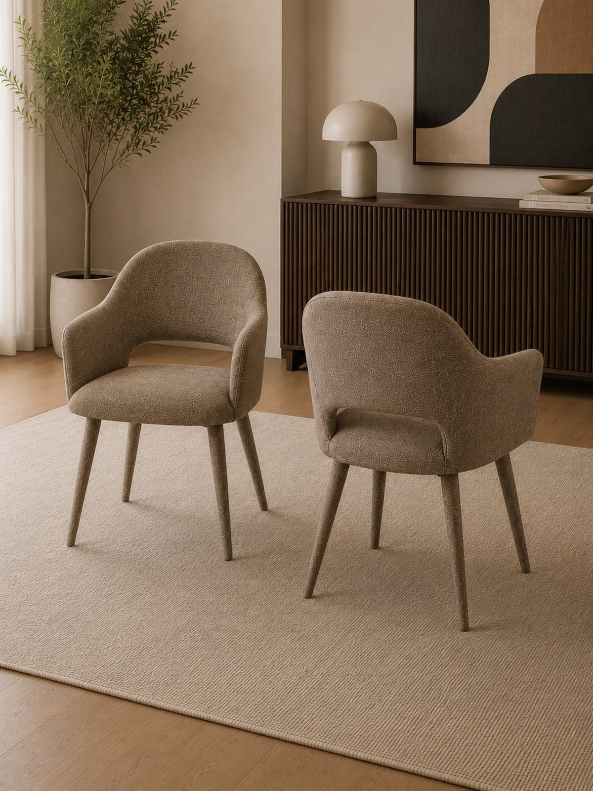 Hazel Upholstered Dining Chair (Set of 2) – Taupe Textured Fabric – Brown