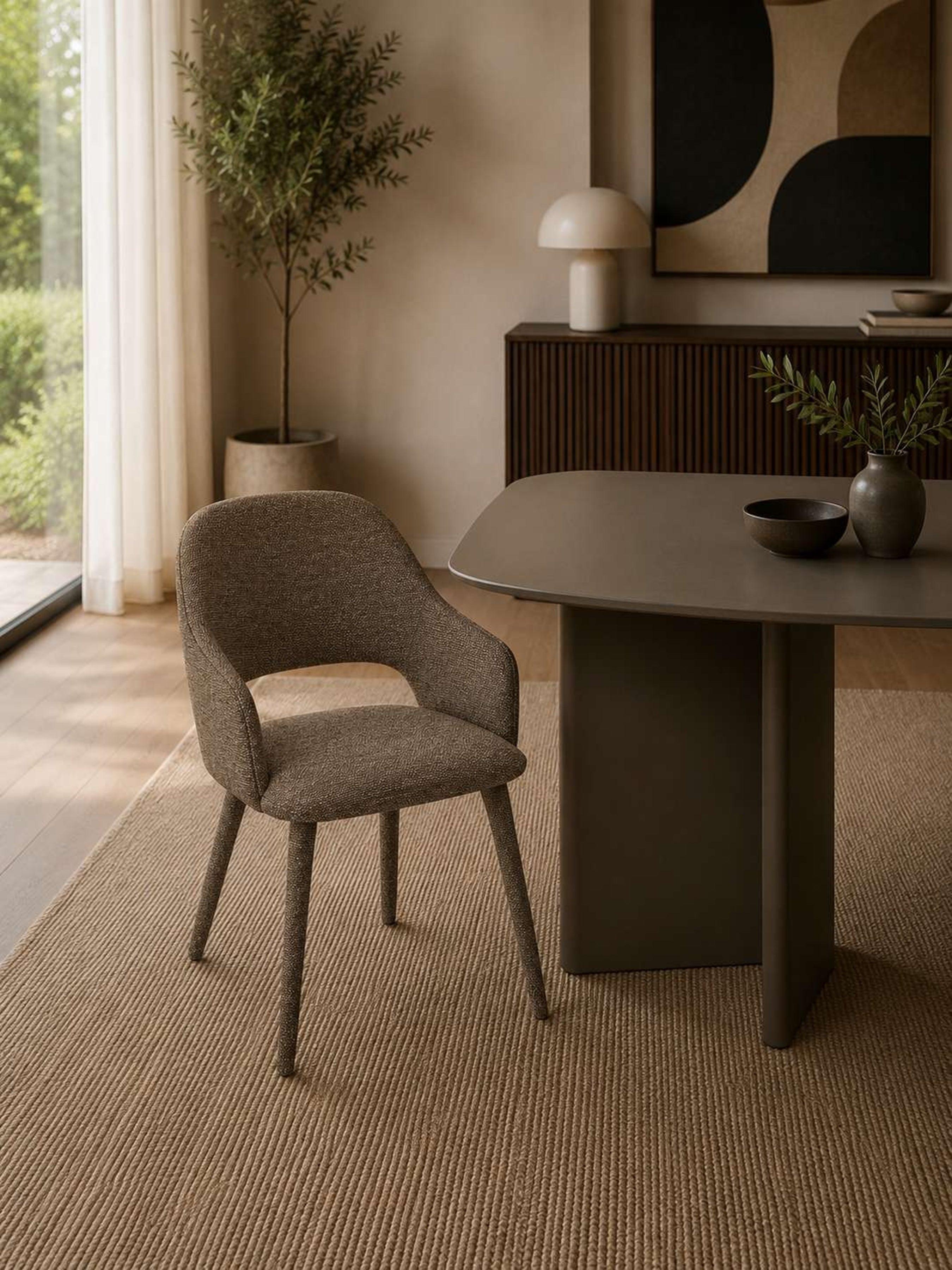 Hazel Upholstered Dining Chair (Set of 2) – Taupe Textured Fabric – Brown