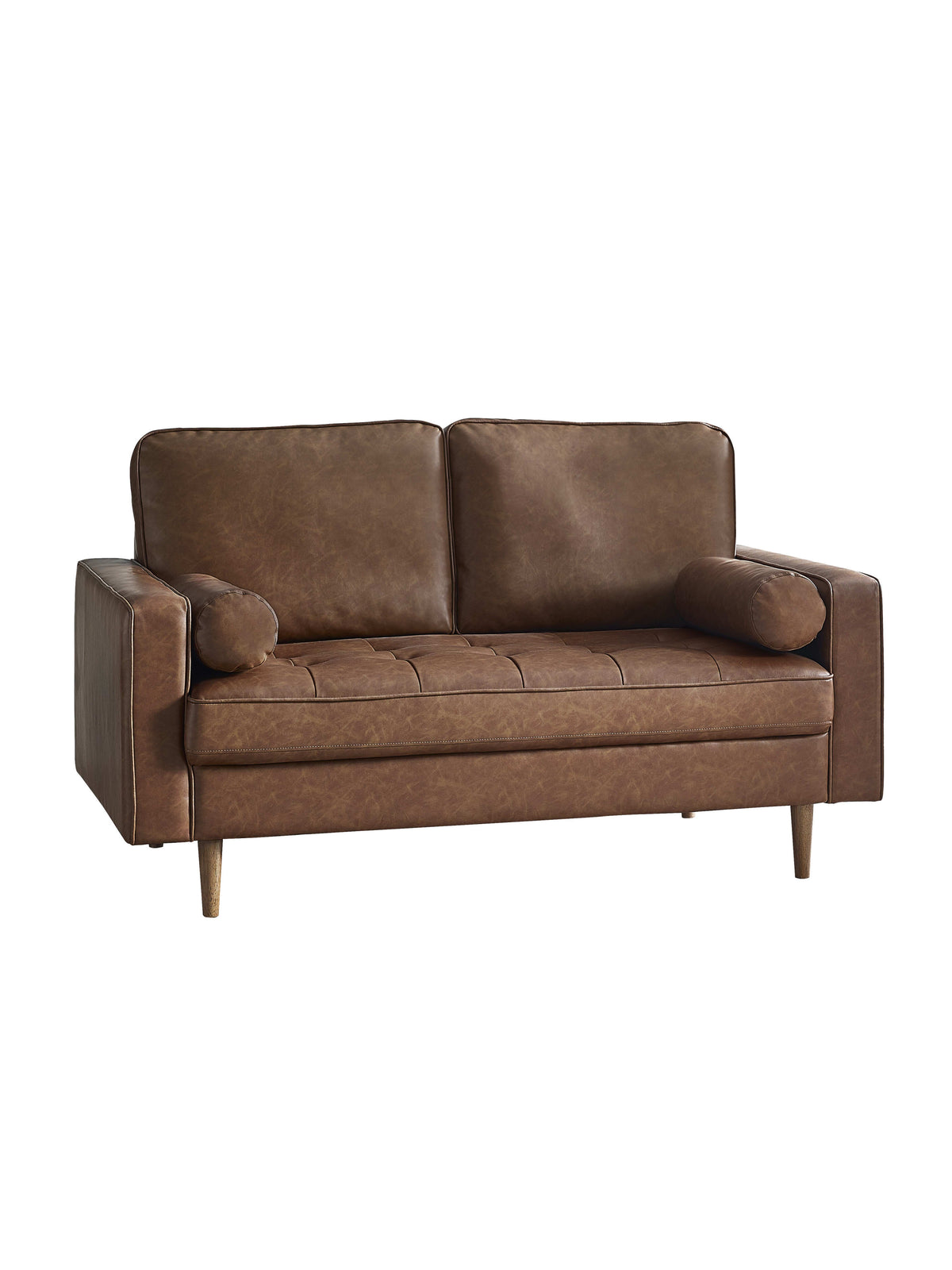 Henley 2 Seater Sofa With Bolsters - Brown Tan Faux Leather