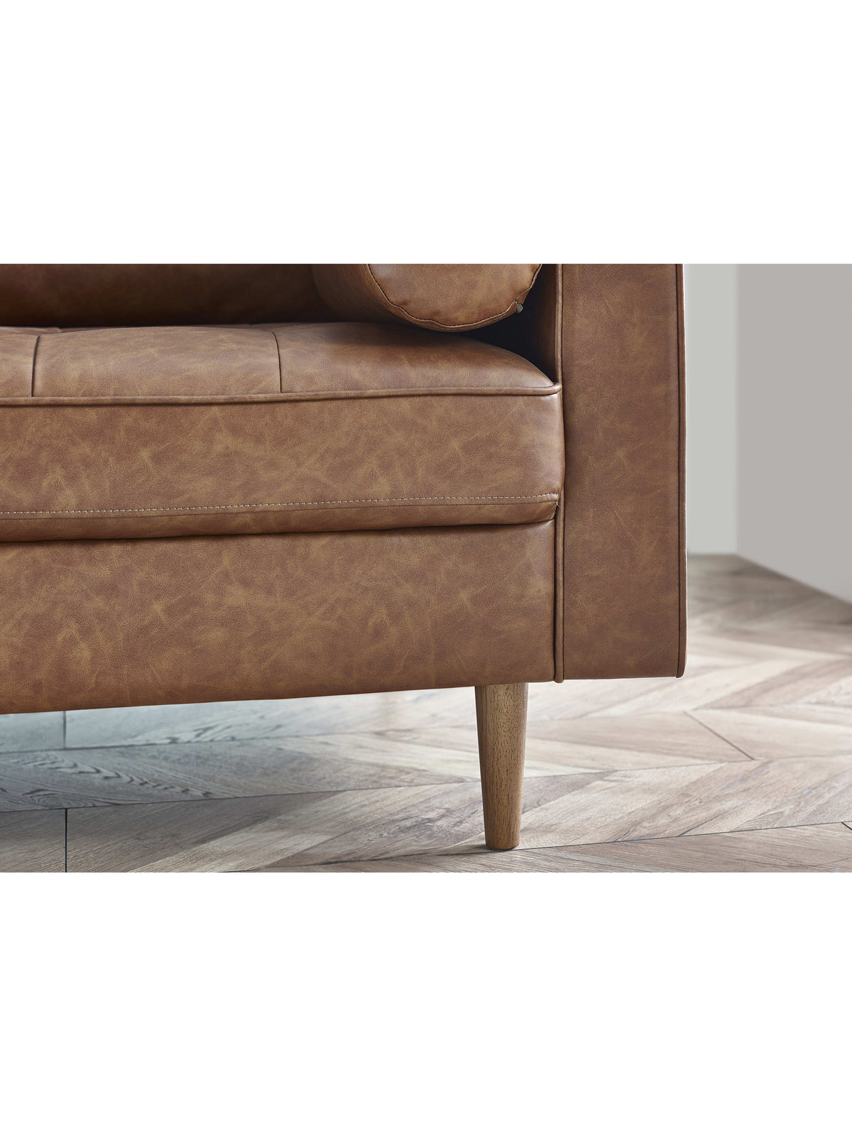 Henley 2 Seater Sofa With Bolsters - Brown Tan Faux Leather