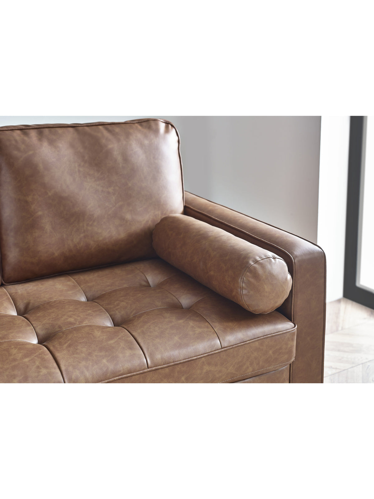 Henley 2 Seater Sofa With Bolsters - Brown Tan Faux Leather