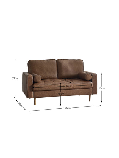 Henley 2 Seater Sofa With Bolsters - Brown Tan Faux Leather
