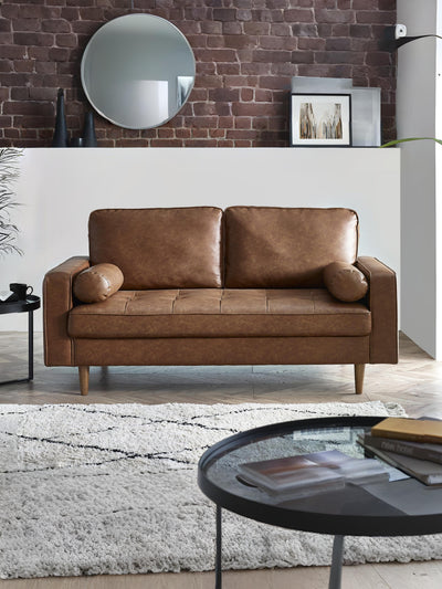 Henley 3 Seater Sofa With Bolsters - Brown Tan Faux Leather