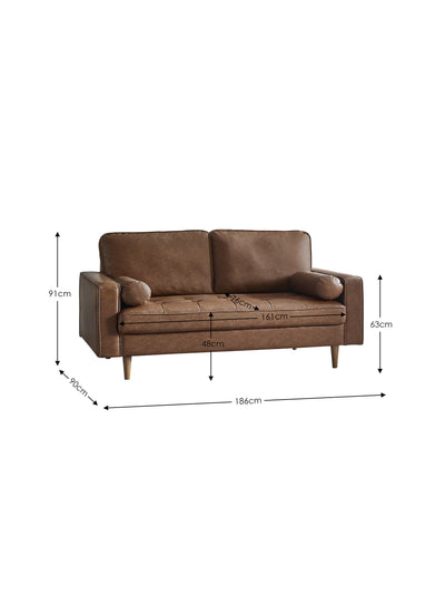 Henley 3 Seater Sofa With Bolsters - Brown Tan Faux Leather