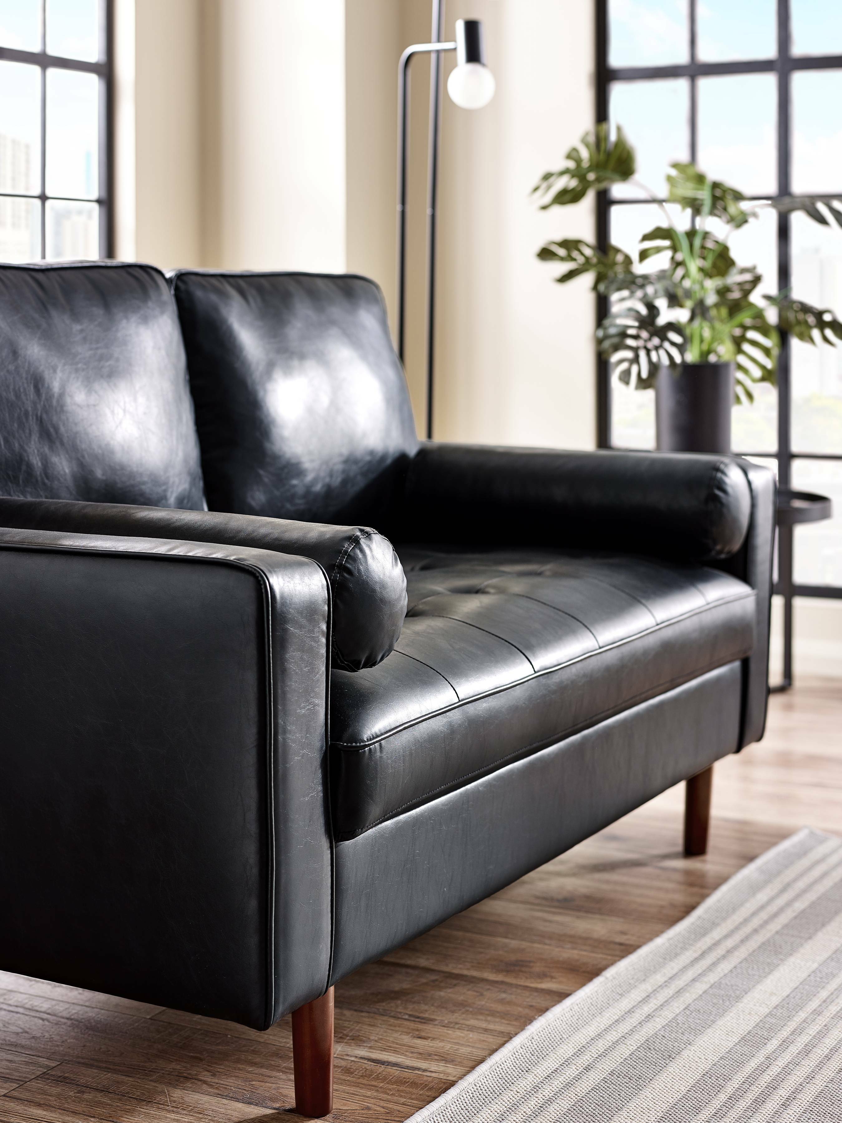 Henley Black Faux Leather 3 Seater Sofa – Julian Bowen, view 7