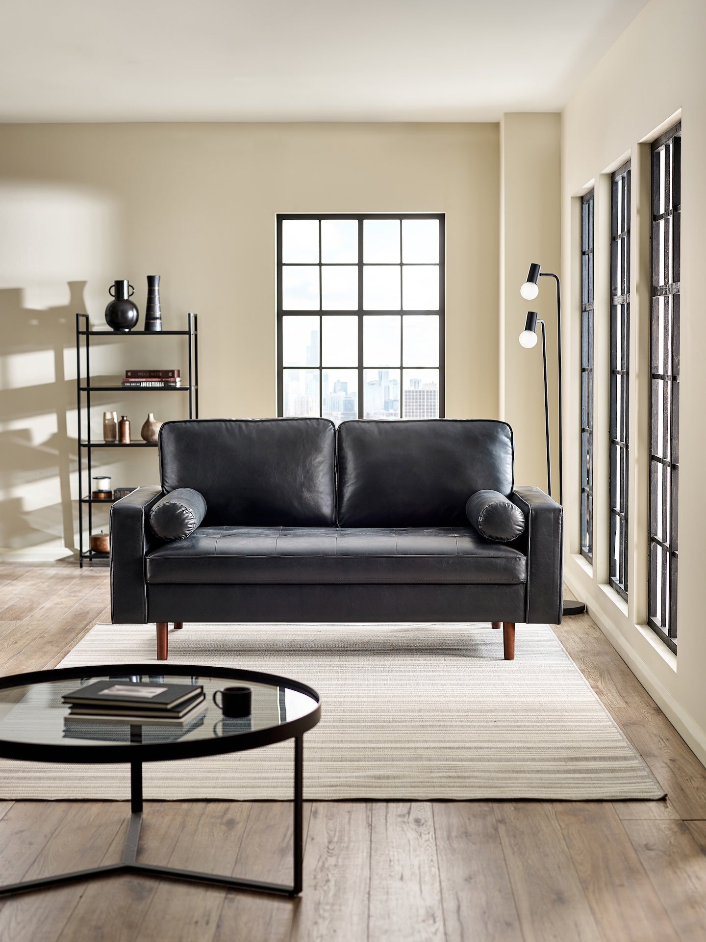 Henley Black Faux Leather 3 Seater Sofa – Julian Bowen, view 2