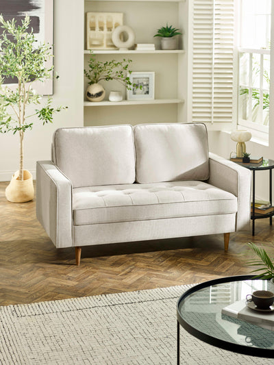 Henrietta Beige Upholstered 2 Seater Sofa – Beige Linen