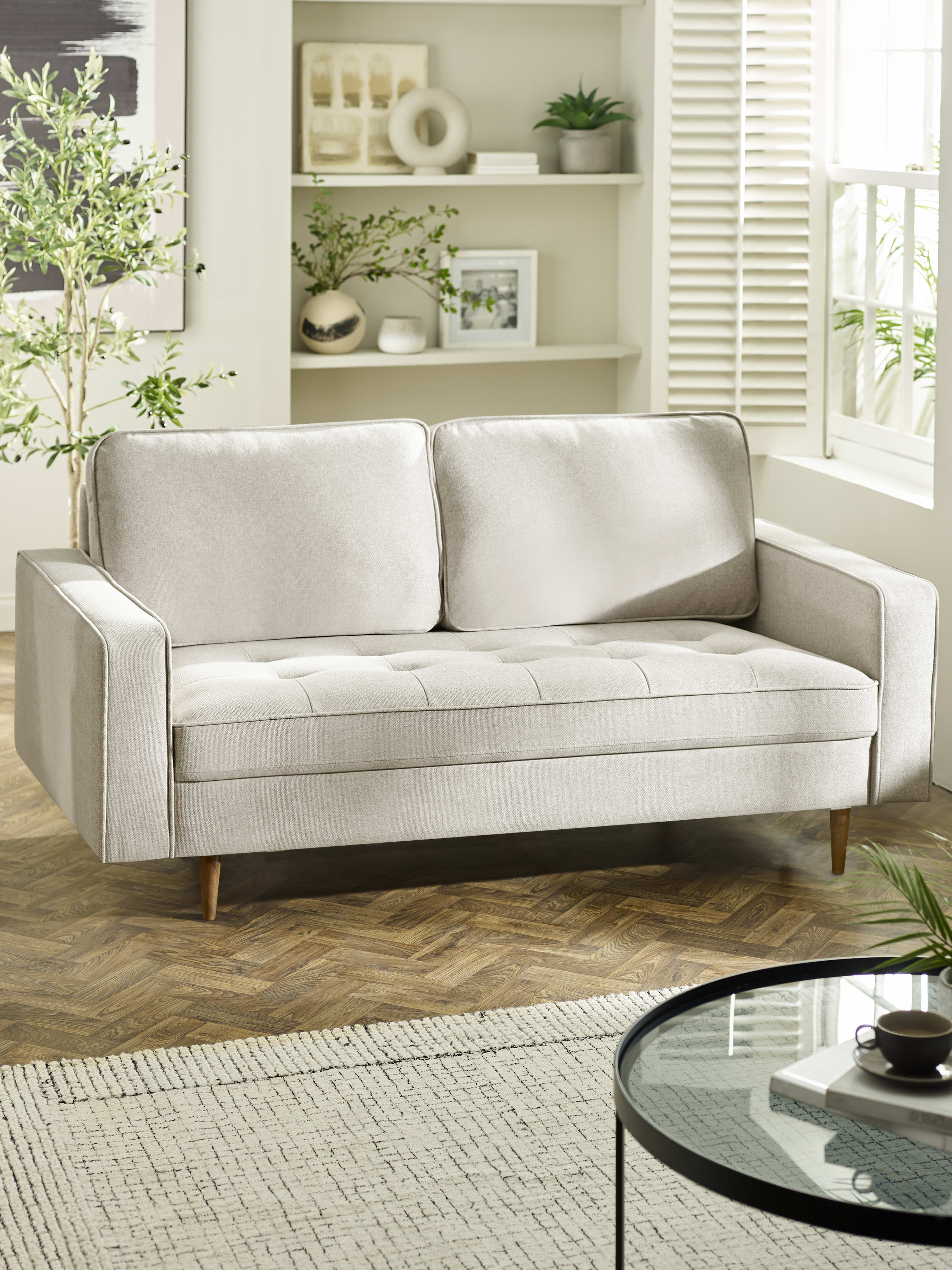 Henrietta Beige Chenille Upholstered 3 Seater Sofa – Beige Linen