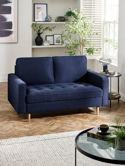 Henrietta Deep Blue Linen Upholstered 2 Seater Sofa