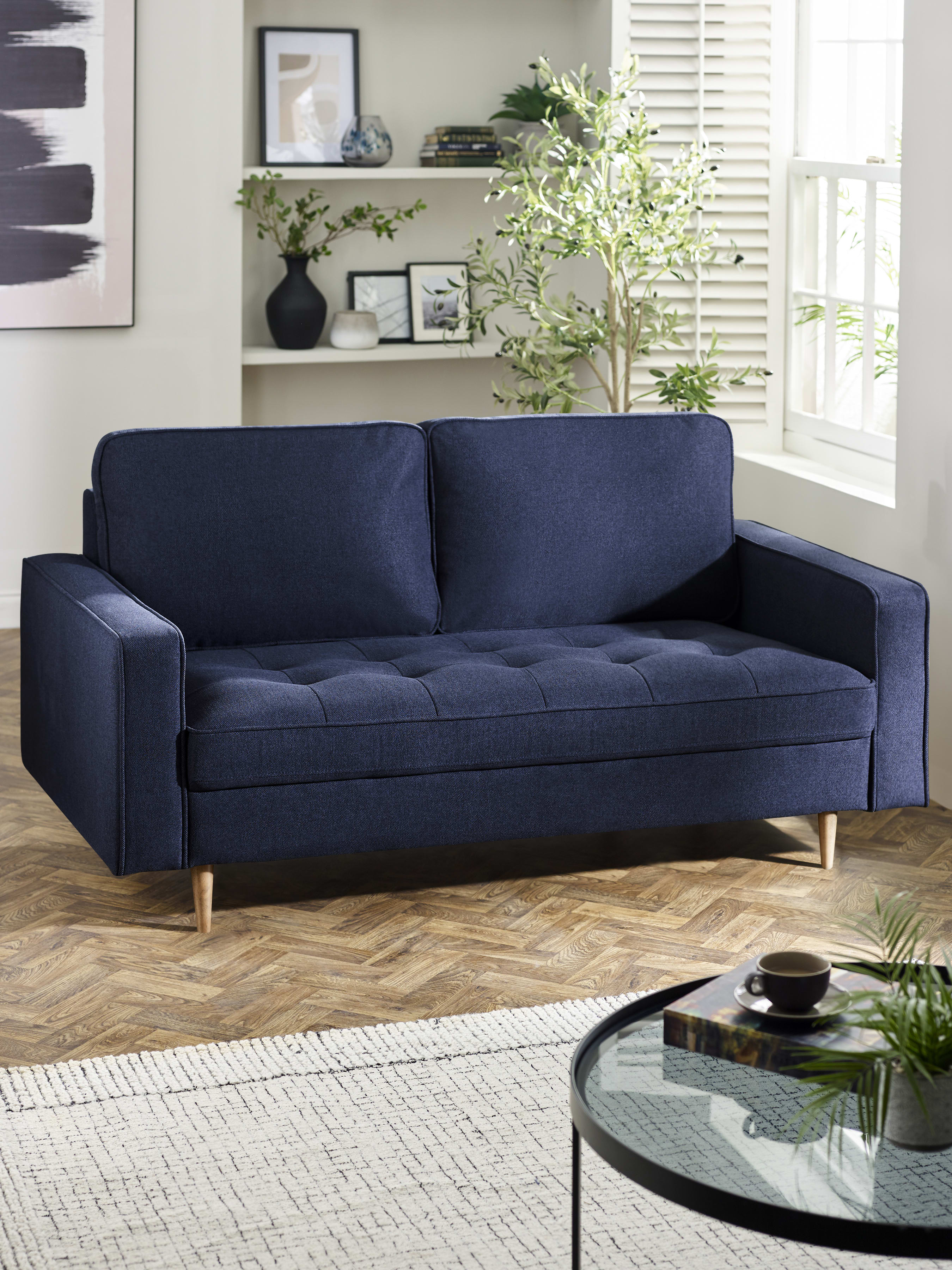 Henrietta Deep Blue Linen Upholstered 3 Seater Sofa